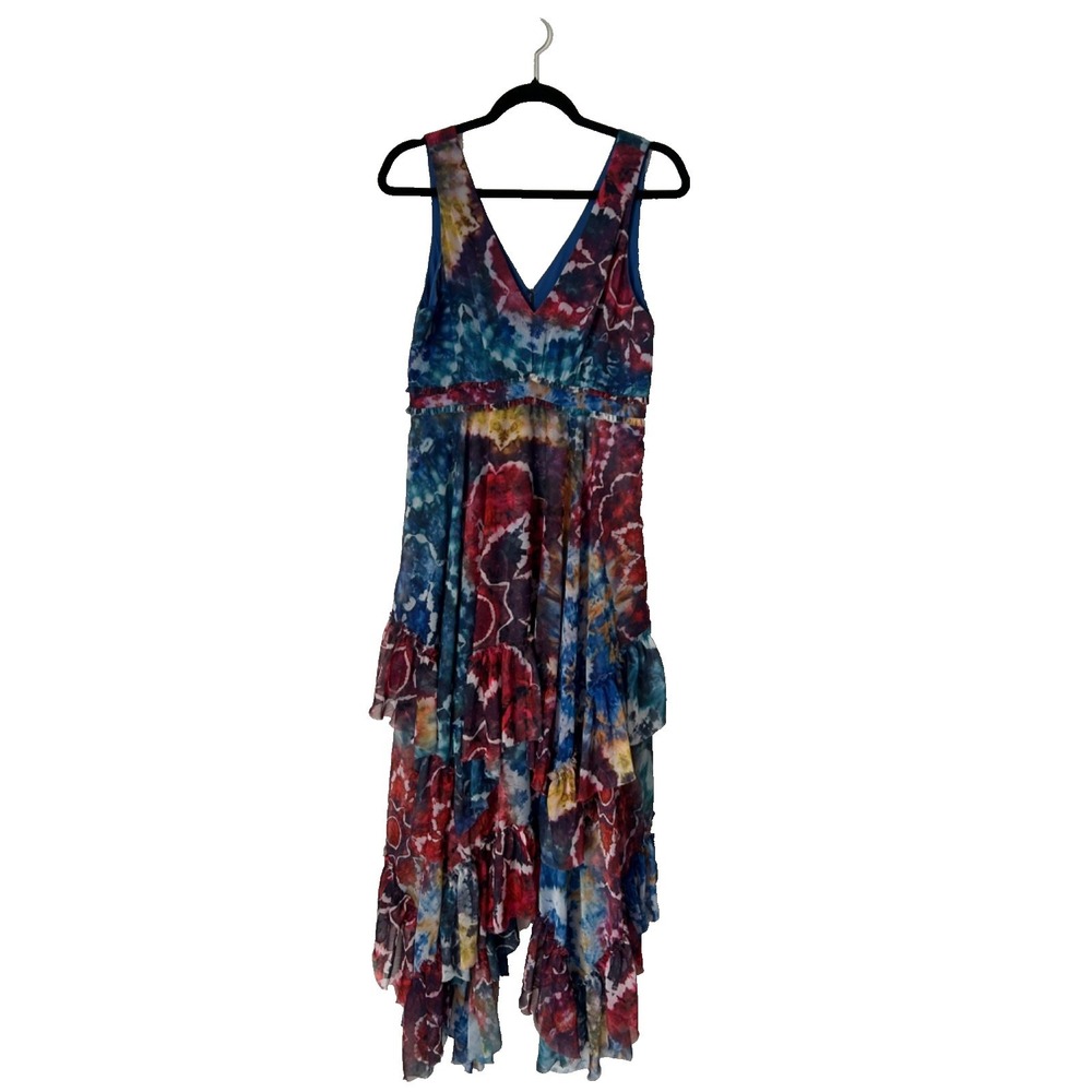 Alice + Olivia Llia Tie Dye Kaleidoscope Layered Dress Size 6 Asymmetrical Hem